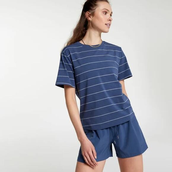Calia Women's Small Ardosia Slate Stripe Everyday Relaxed Tee Short Sleeve N3-25 - Picture 1 of 7